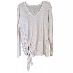 WILT White Slub Long Sleeve Tie V Neck Top Made in USA